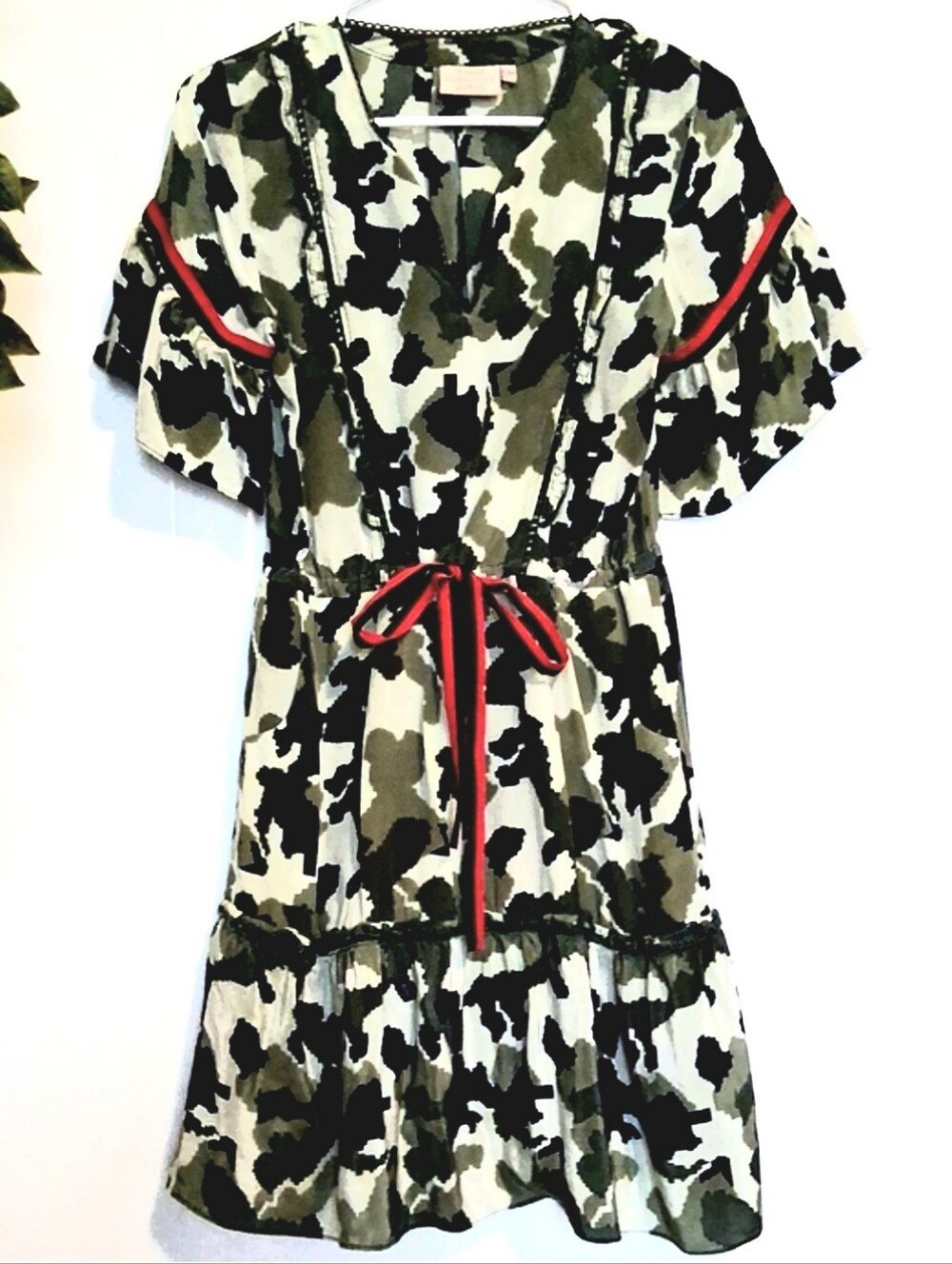 RUNGOLEE Silk Camo Ruffled/ Tiered Midi Dress (Rare)